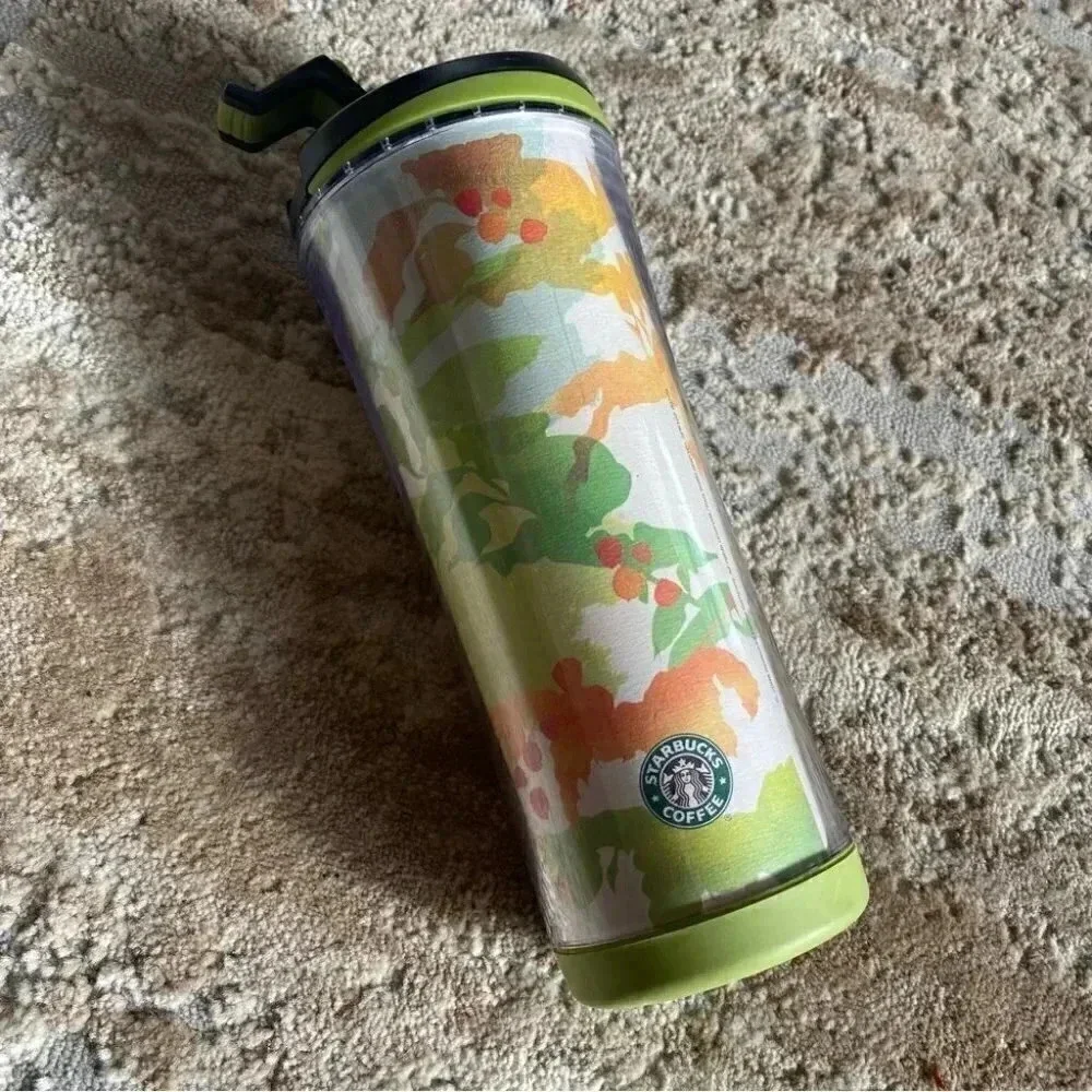 Starbucks Fall Leaves Tumbler Travel Mug Coffee Cup Green 2007